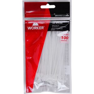 Abraçadeira de Nylon 2,5X100Mm Branca 100 Peças Worker (Entregue por Ferramentas Kennedy)