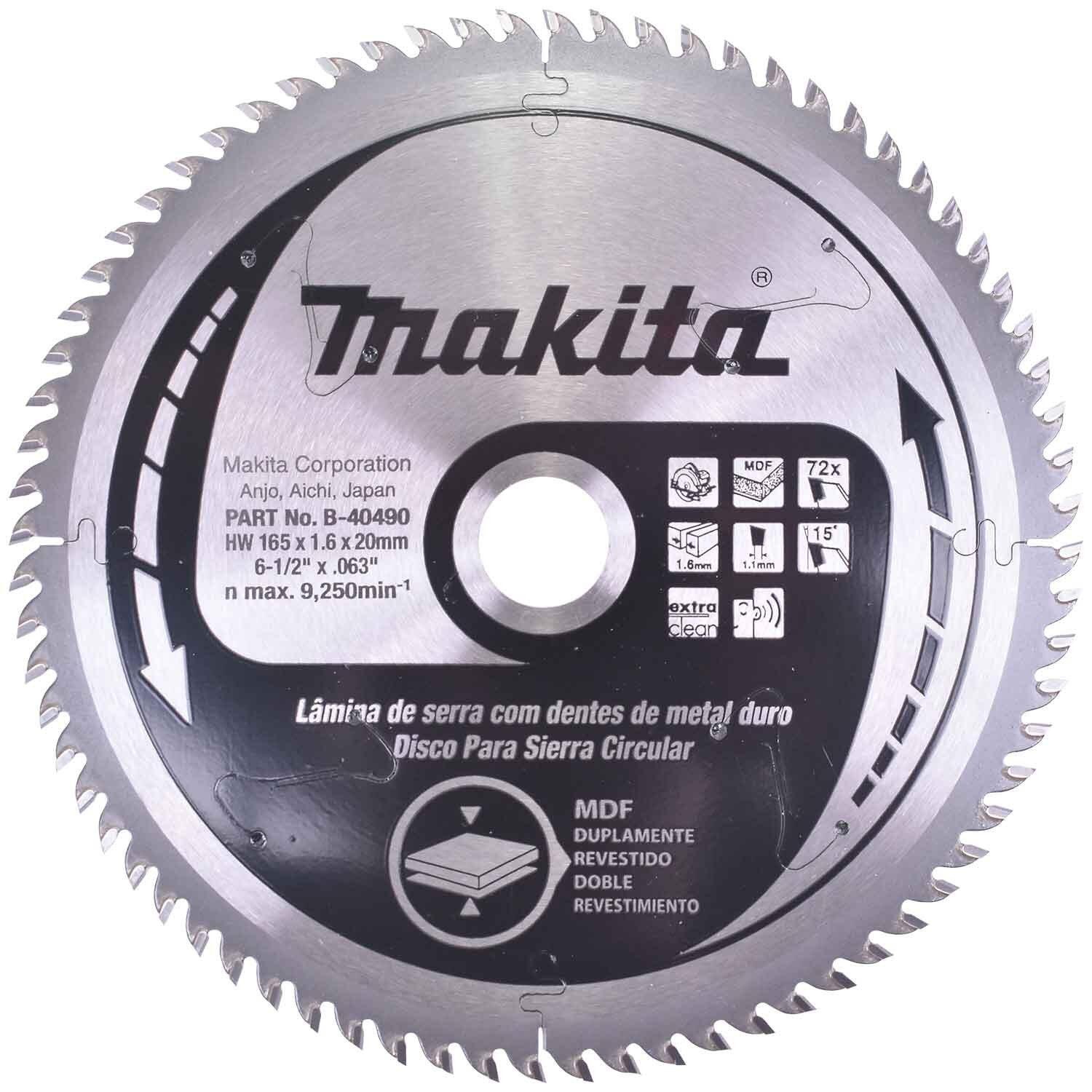 Disco de Serra 165 X 20Mm para Mdf 72 Dentes B-40490 Makita