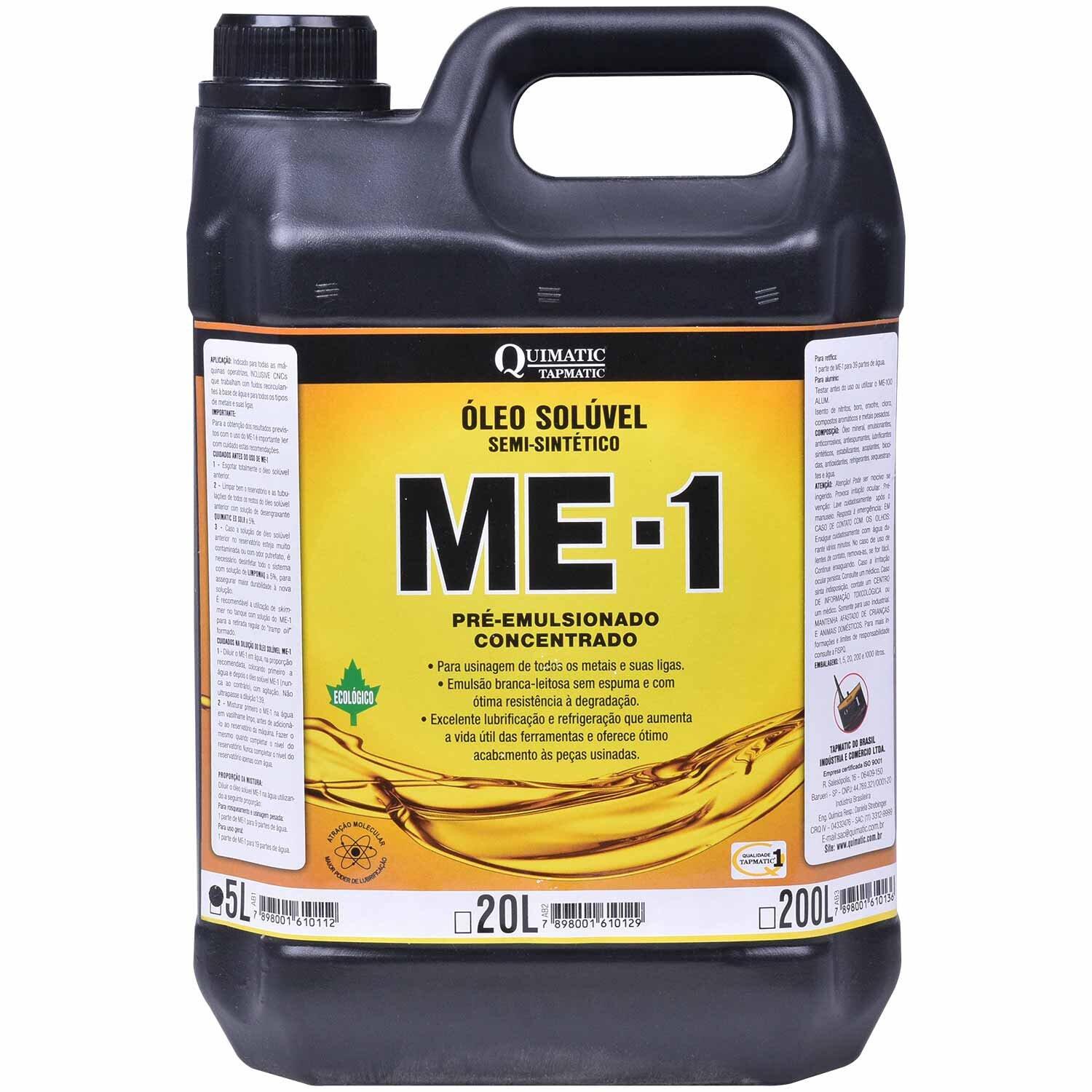 Me 1 Óleo Solúvel Semissintético Ecológico 5L Quimatic Tapmatic