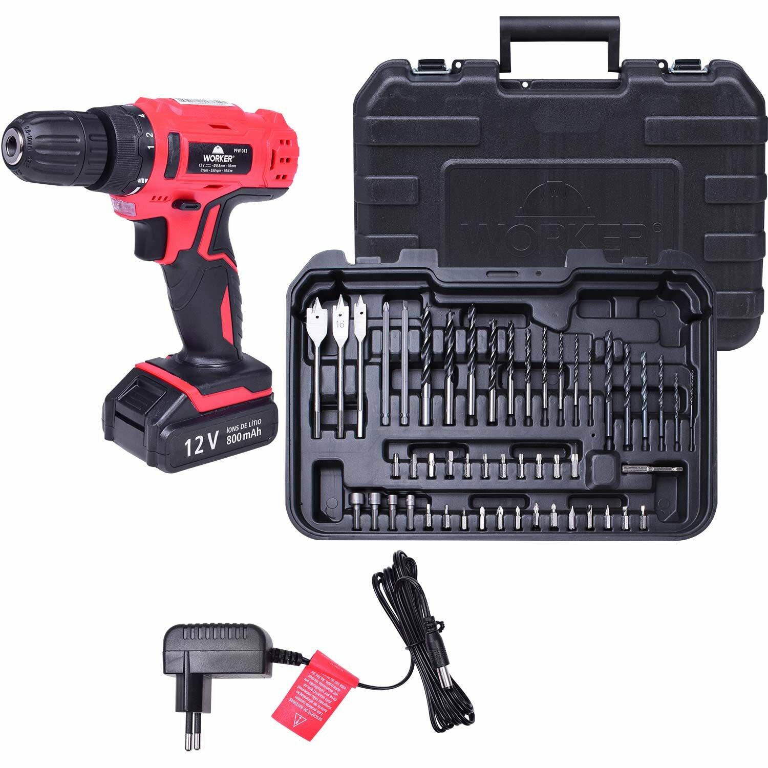 Parafusadeira Furadeira À Bateria 1/32" 52 Peças Biv Worker