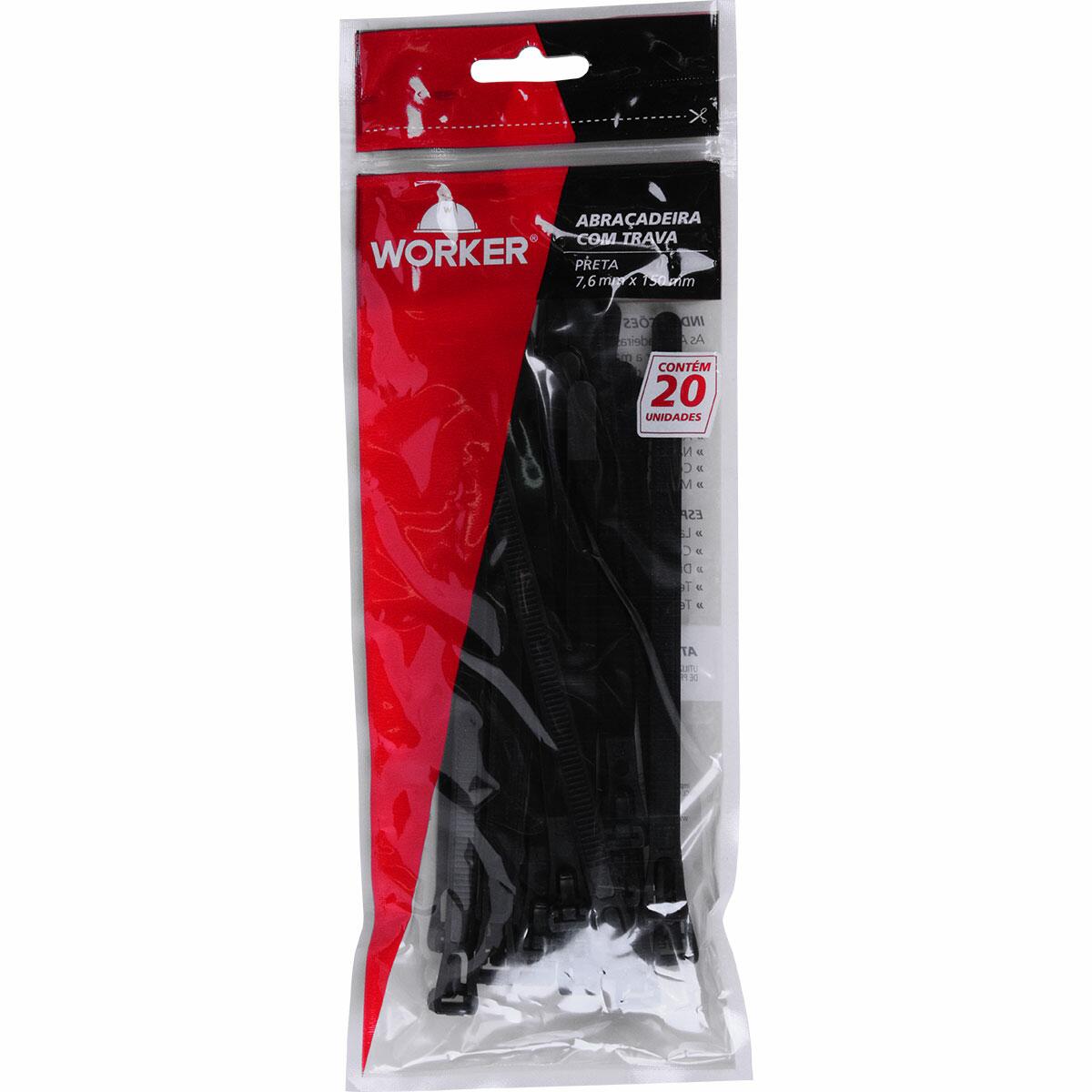 AbraÃ§adeira Com Trava 150 X 7,6Mm Preta 20 PeÃ§as Worker
