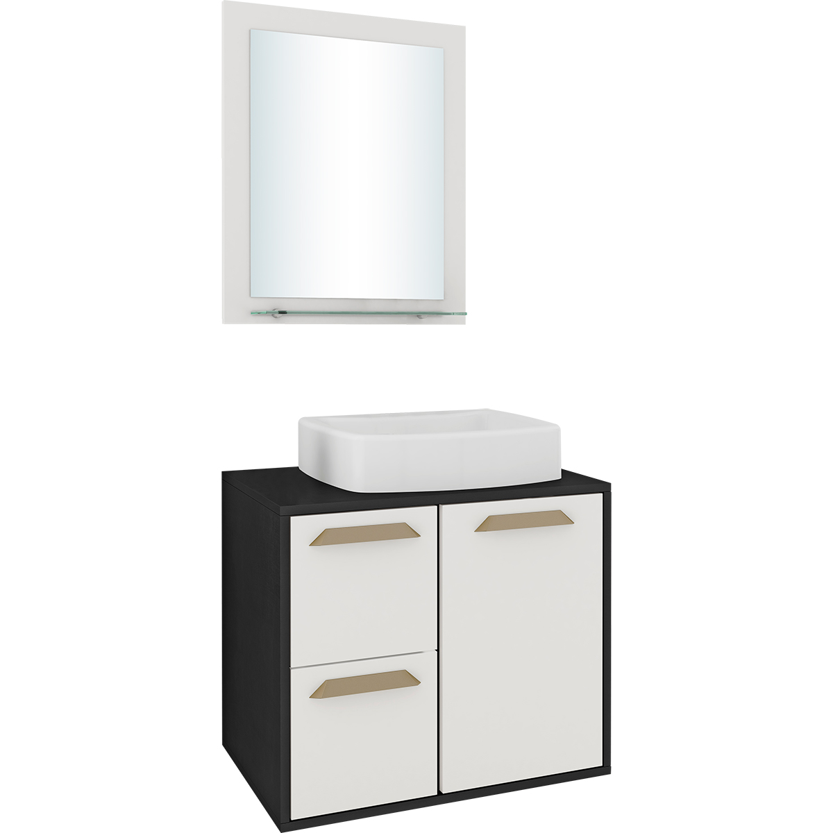 Gabinete Suspenso Lux 60 Com Espelheira Cor Supremo/preto Balcony