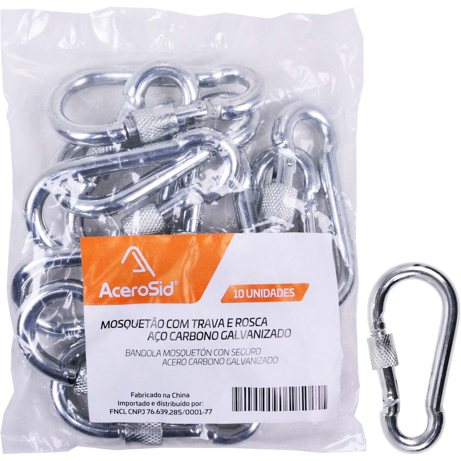 MosquetÃ£o Acerosid Trava Rosca 8X80Mm 10 PeÃ§as