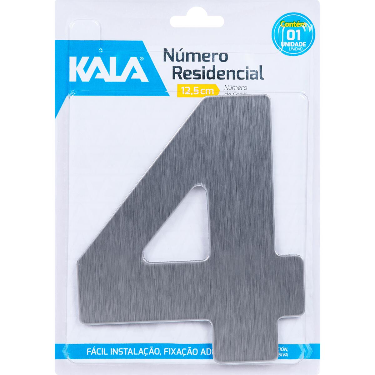 NÃºmero Residencial NÂ°4 AÃ§o Escovado 12,5Cm Kala