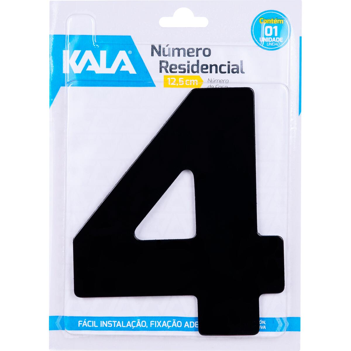 NÃºmero Residencial NÂ°4 Preto 12,5Cm Kala