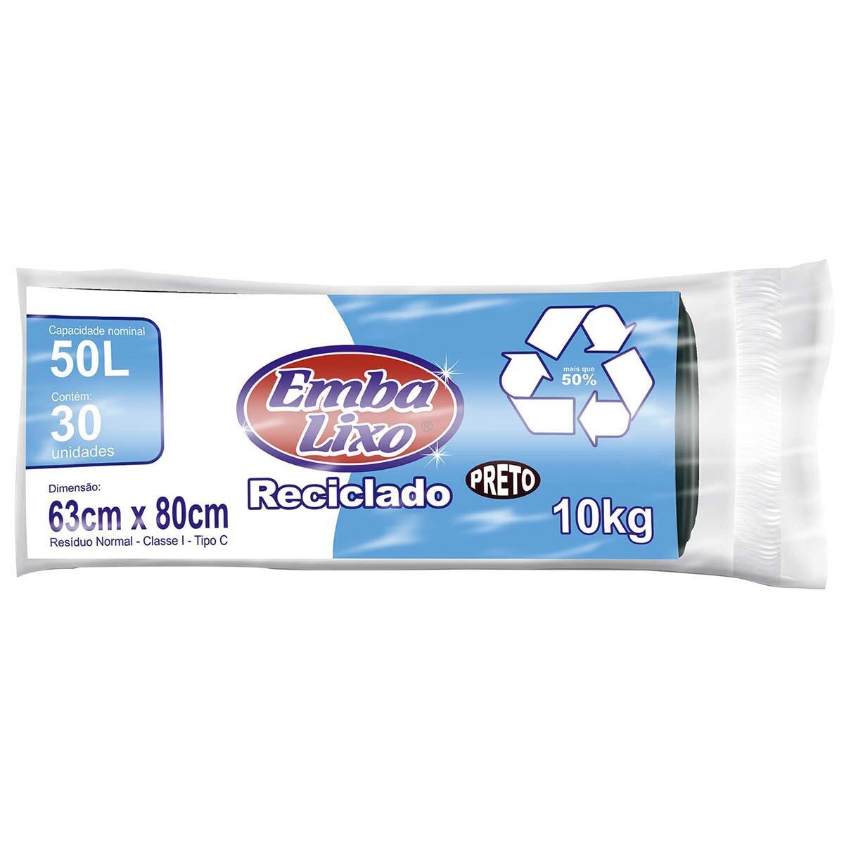 Saco De Lixo Rolo 50L Preto 30 PeÃ§as Embalixo