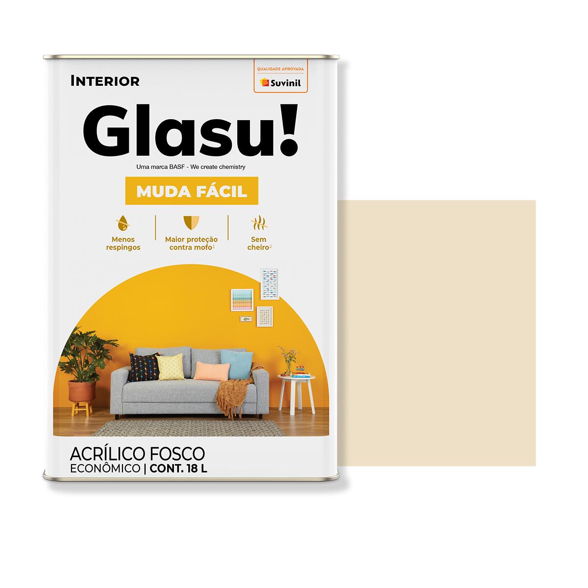 Tinta AcrÃ­lica Muda FÃ¡cil Fosco Areia 18L Glasu!